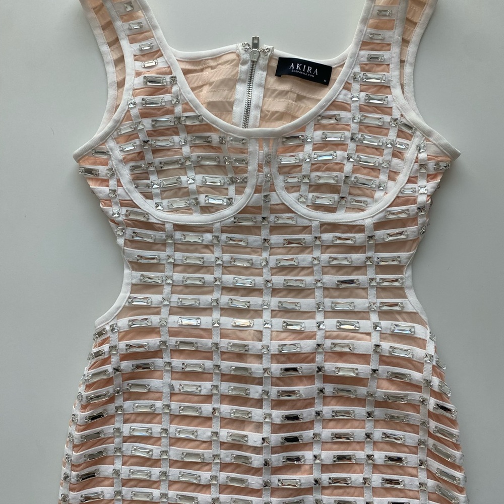 AKIRA White and Pink Embellished Dress